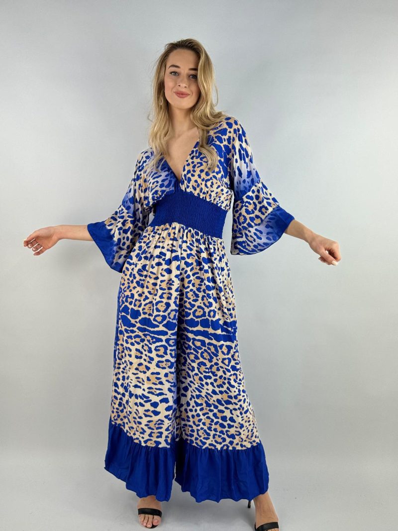 Royal Blue Leopard Print Maxi Dress – Made in Italy