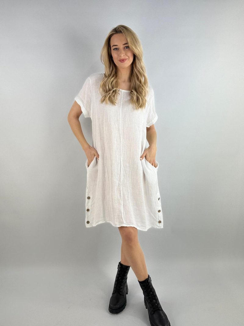 Crisp White Linen Tunic Dress – Made in Italy