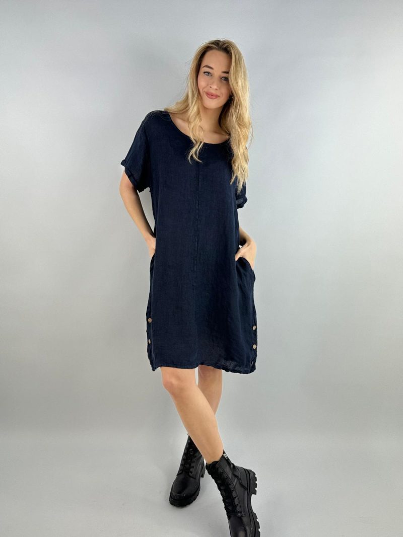 Navy Blue Linen Tunic Dress – Made in Italy