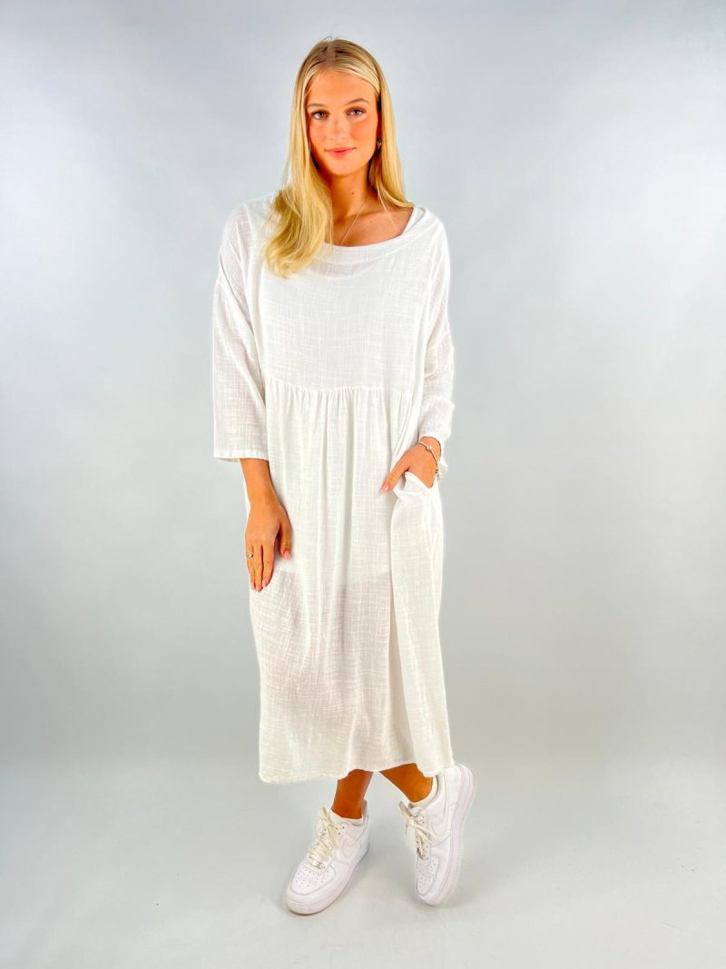 Crisp White Midi Smock Dress – Made in Italy