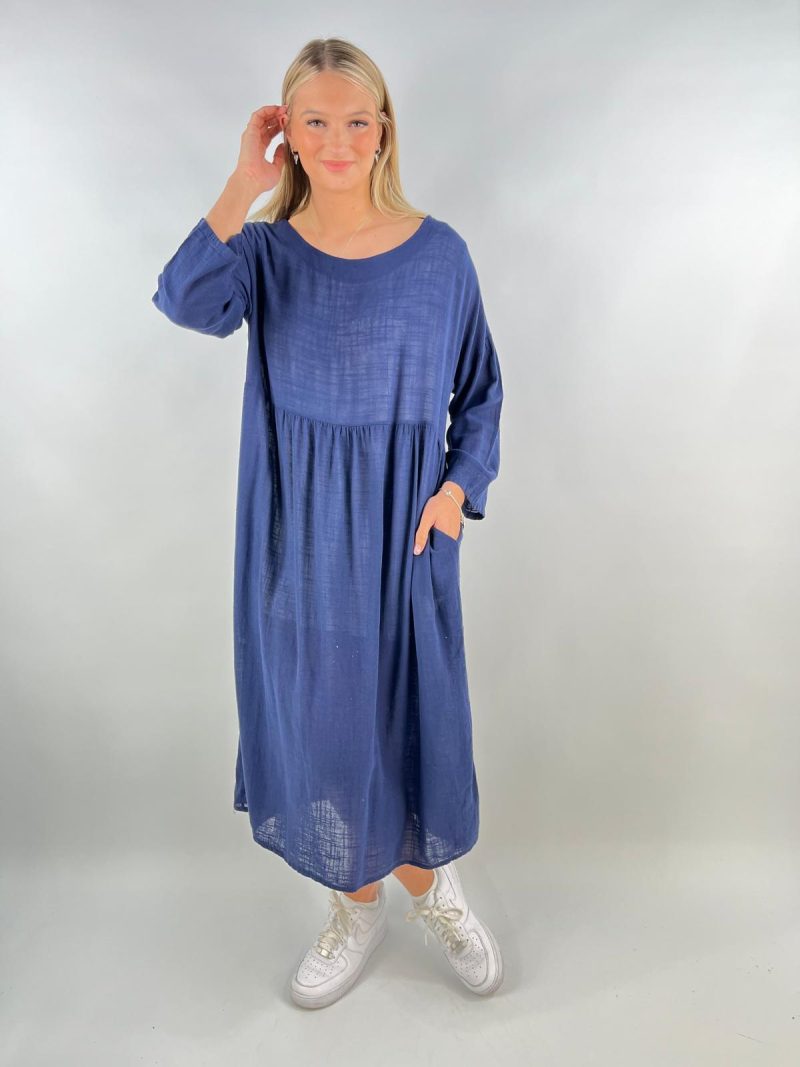 Navy Blue Midi Smock Dress – Made in Italy