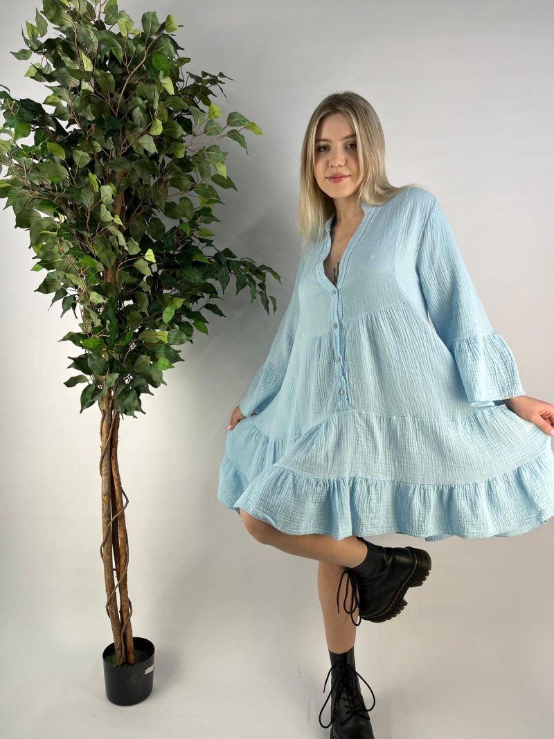 Light Blue Tiered Tunic Dress – Made in Italy