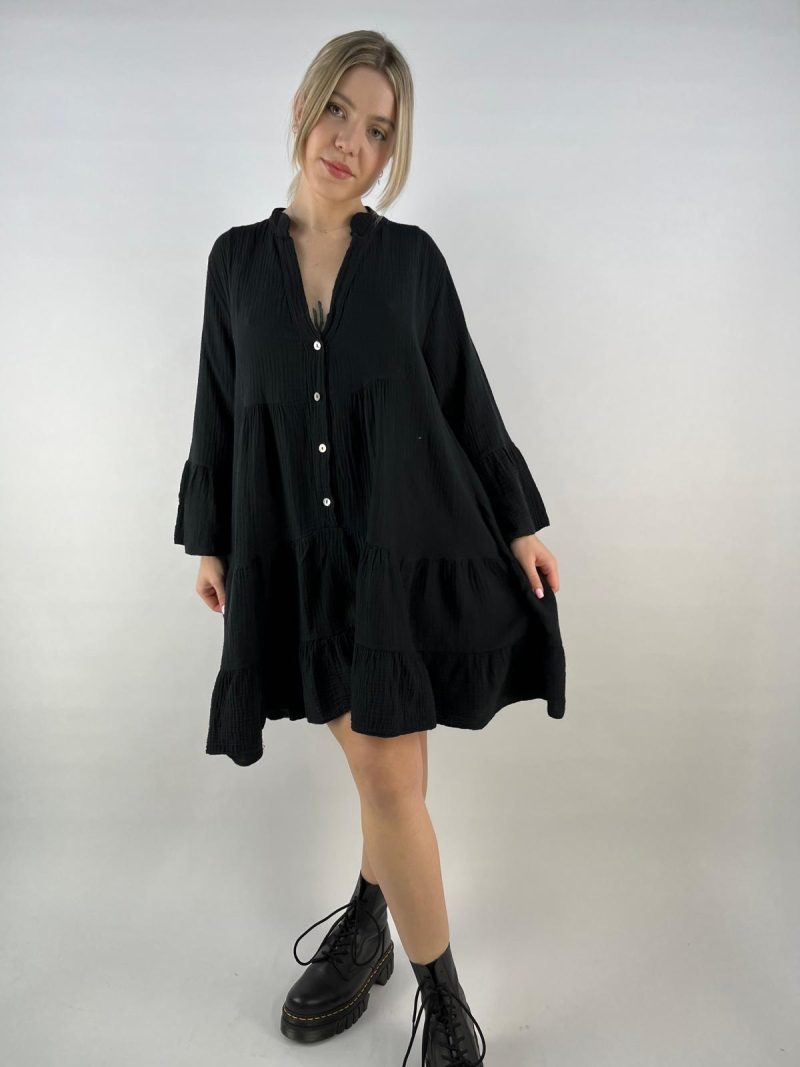 Black Tiered Tunic Dress – Made in Italy