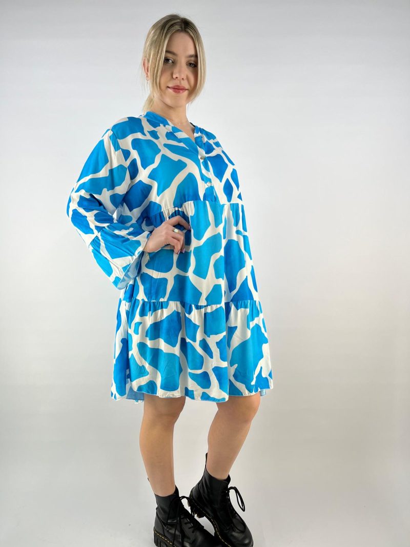 Blue & White Abstract Print Tiered Tunic Dress – Made in Italy