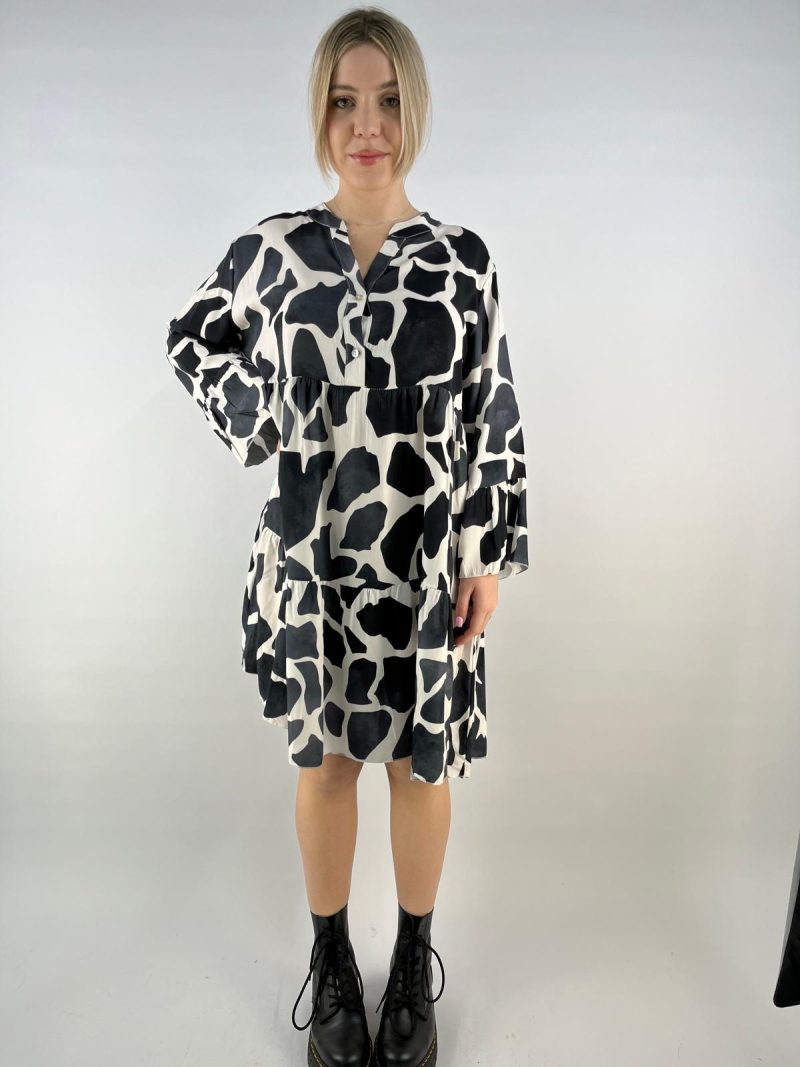 Black & White Abstract Print Tiered Tunic Dress – Made in Italy