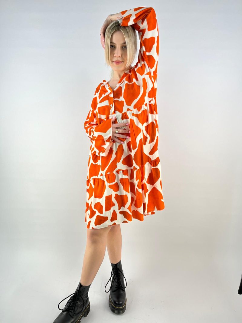 Orange & White Abstract Print Tiered Tunic Dress – Made in Italy