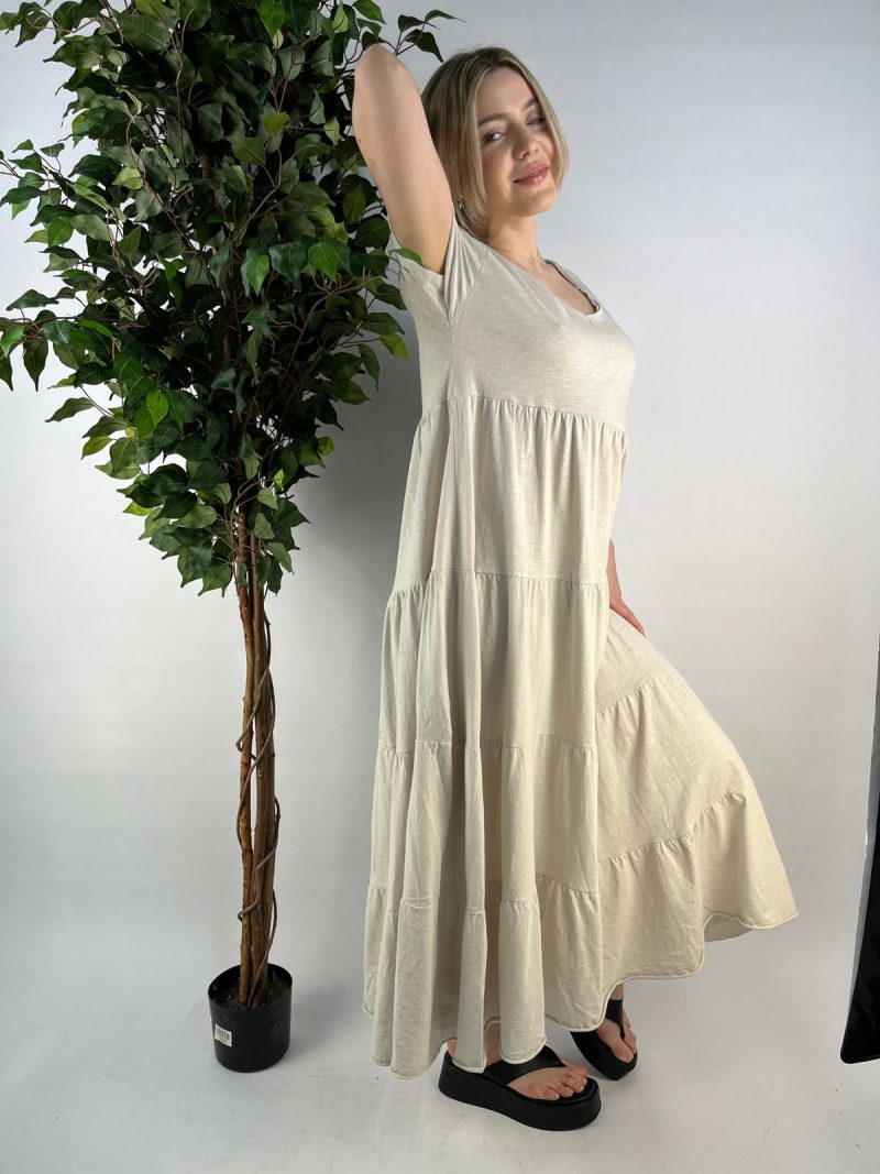 Beige Tiered Maxi Dress – Made in Italy