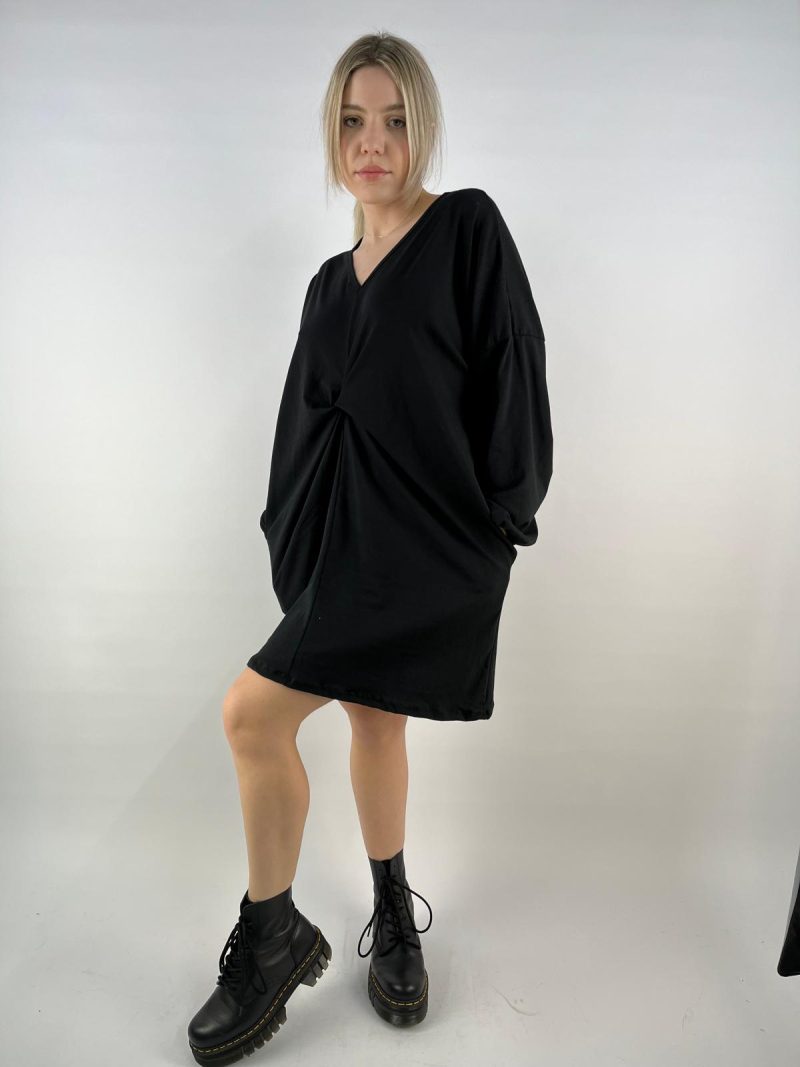 Black Knotted Detail Tunic Dress – Made in Italy