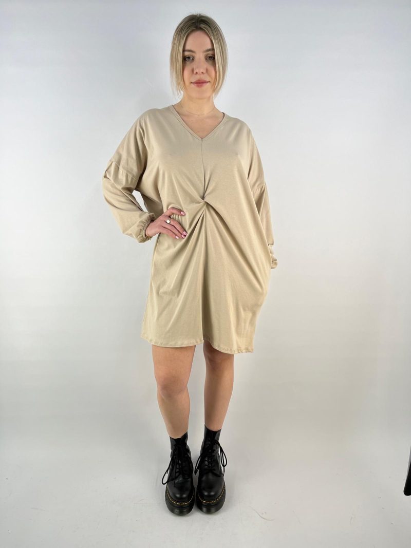 Beige Knotted Detail Tunic Dress – Made in Italy