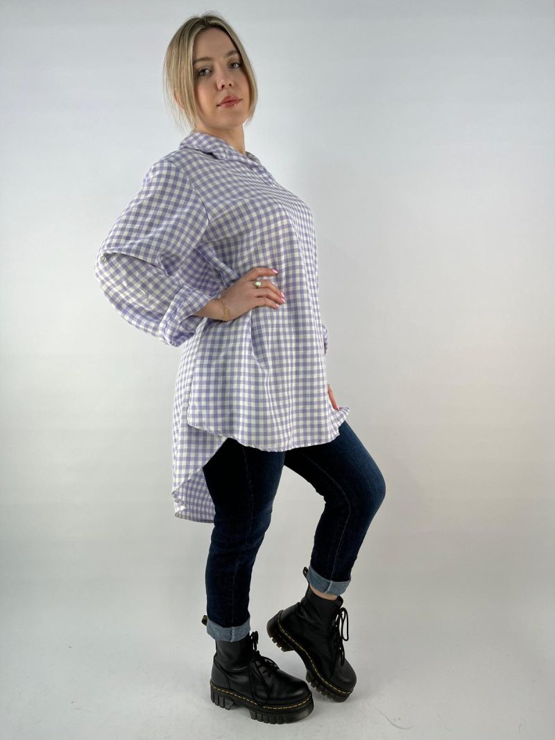 Lavender Gingham Collared Tunic Top – Made in Italy
