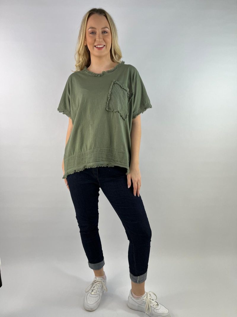 Olive Green Distressed Detail T-Shirt – Made in Italy