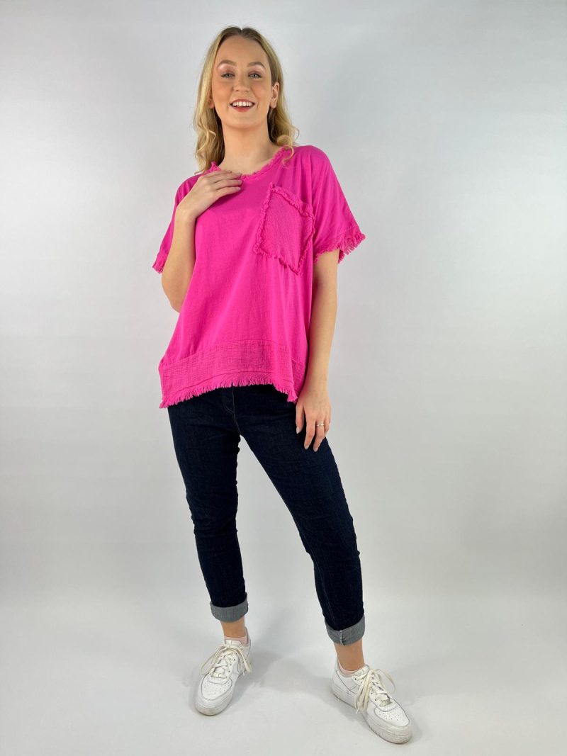 Hot Pink Distressed Detail T-Shirt – Made in Italy
