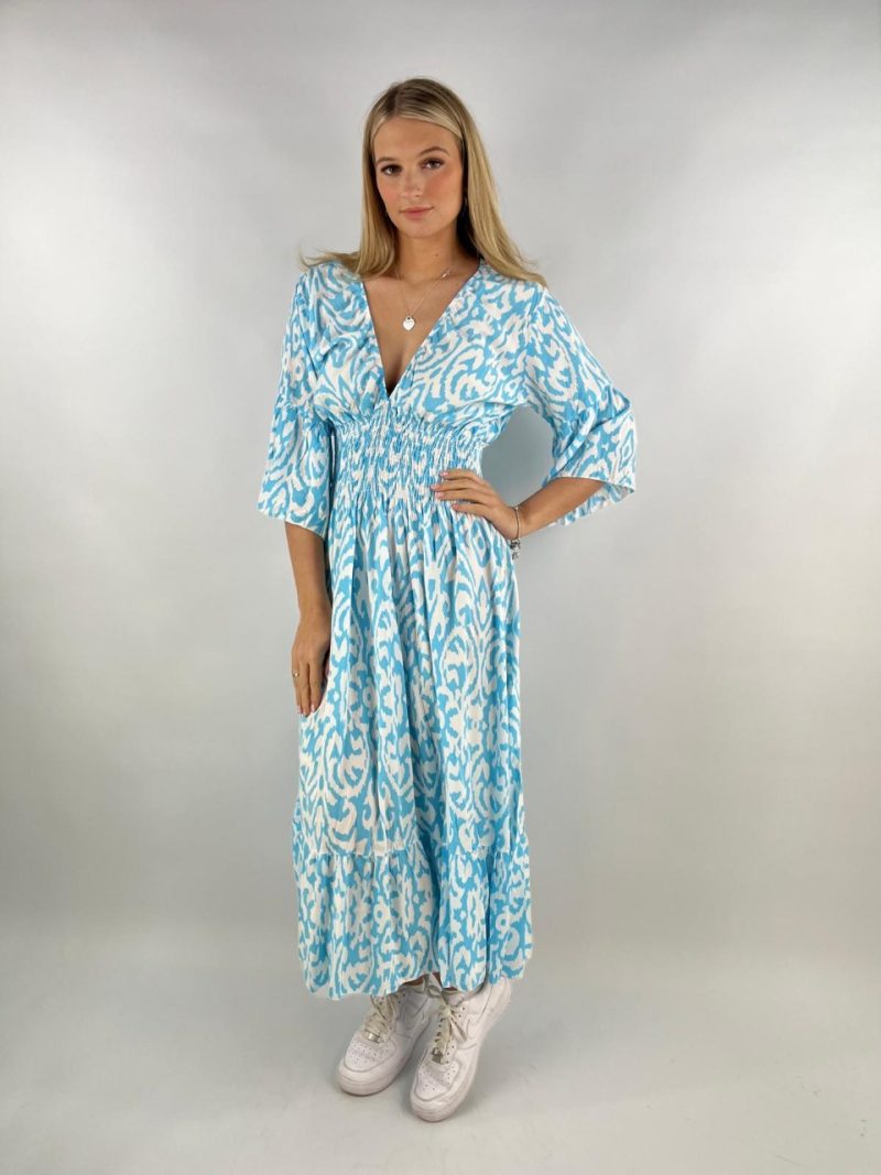 Light Blue & White Patterned Maxi Dress – Made in Italy