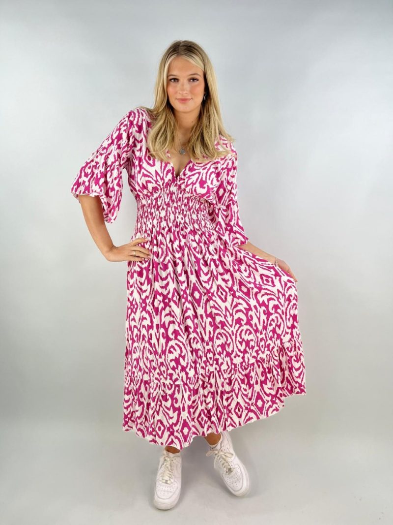 Magenta & White Patterned Maxi Dress – Made in Italy